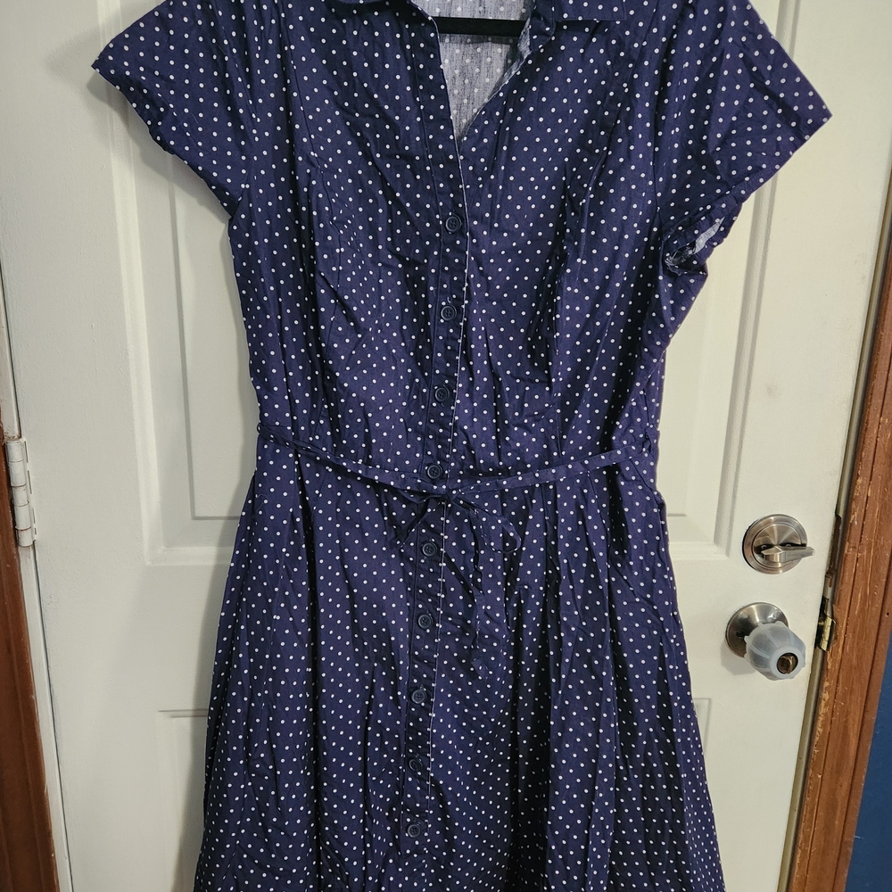 Ellos Navy Polka Dot Midi Dress